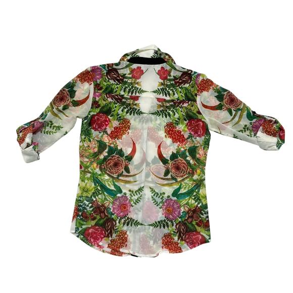 ALBERTO MAKALI English Rose Garden Sheer Button Up Blouse Size Small Womens - Picture 5 of 10